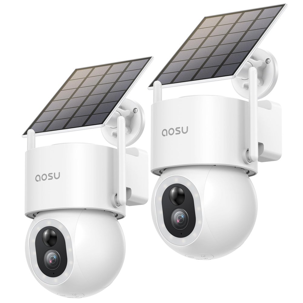 AOSU Solar Security Cameras Wireless Outdoor - 3K 5MP Home Security Camera, 360 Panoramic View, 400-Lumen Floodlight Camera, Color Night Vision, WiFi Cameras, Auto Tracking, AI Human Detection,2 Pack