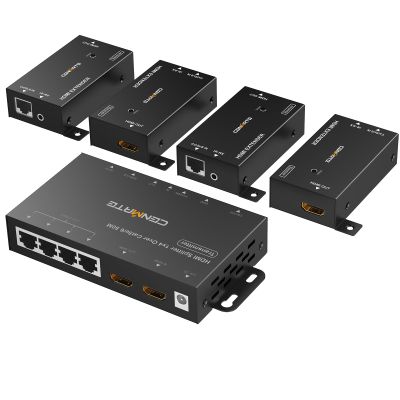 CENMATE 1x4 HDMI Extender Splitter, Up to 165FT Over CAT5e/6/7, 8 Channel Transmission with 1 HDMI Loop Out, Supports IR, 3D, HDCP, EDID, POC