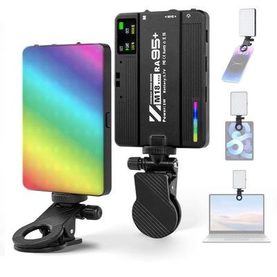 Andoer Pocket RGB Video Light Photography LED Fill Light 2500K-9000K Dimmable 22 Scene Effects Video Conference Light for Computer Tablet Phone DSLR Camera Built-in Battery with Phone Holder
