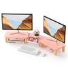 AFOOYO Dual Monitor Riser, Cookie-Shaped Adjustable Length & Swivel Angle, Wooden Desktop Organizer for 2 Monitors,Monitor Stand with Drawer for Laptop, PC, Computer, Printer,Pink view 1