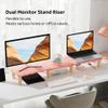 AFOOYO Dual Monitor Riser, Cookie-Shaped Adjustable Length & Swivel Angle, Wooden Desktop Organizer for 2 Monitors,Monitor Stand with Drawer for Laptop, PC, Computer, Printer,Pink view 2