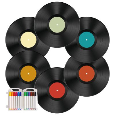 Leptetek 6 PCS Vinyl Record Wall Decor Set, 12 Inch Vintage Record Decorations with Adhesive Tape and Center Labels, Retro Music Party Room Decor