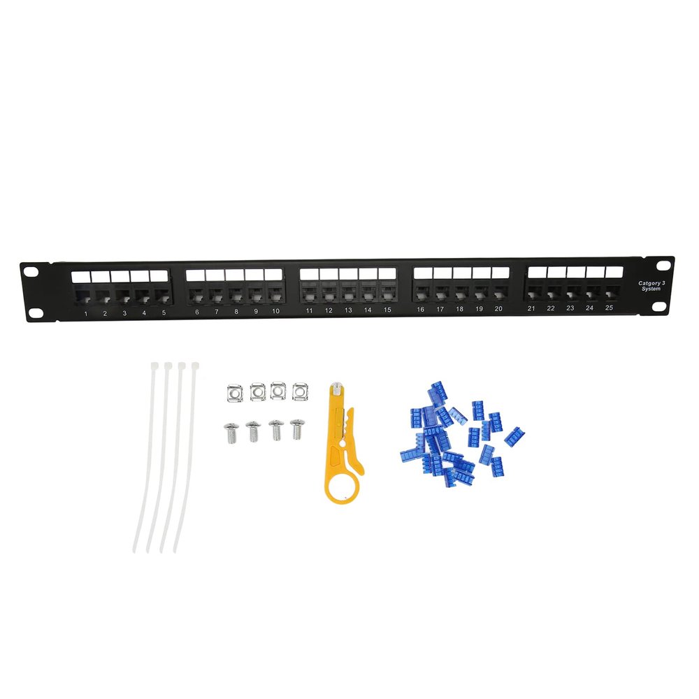 Dpofirs 25 Port Patch Panel CAT3, Anti Interference, RJ11 Through Coupler 25 Ports Anti Interference Gold Plated Pin CAT3 Patch Panel for 19 Inch Rack Cabinet