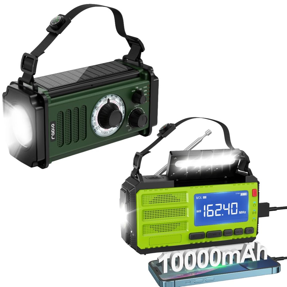 Dual Power Emergency Radio Bundle: 2X 10000mAh Hand Crank & Solar Radios Stay Prepared and Connected in Any Crisis