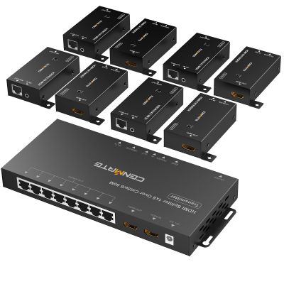 CENMATE 1x8 HDMI Extender Splitter, Up to 165FT Over CAT5e/6/7, 8 Channel Transmission with 1 HDMI Loop Out, Supports IR, 3D, HDCP, EDID, POC