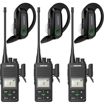 SAMCOM 3 Pack FPCN10A Two-Way Radios with 3 Pcs Wireless Earpiece with Mic for Walkie Talkies Long Range