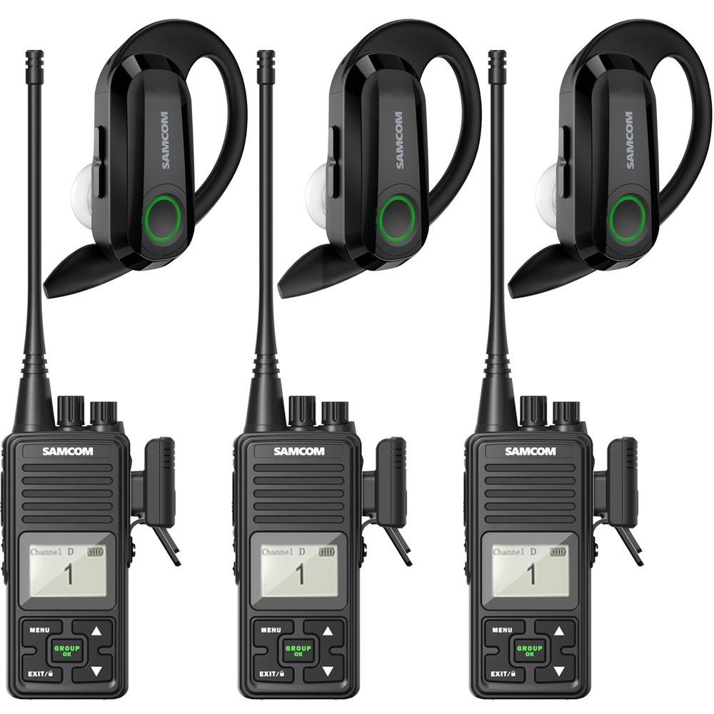 SAMCOM 3 Pack FPCN10A Two-Way Radios with 3 Pcs Wireless Earpiece with Mic for Walkie Talkies Long Range