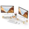 AFOOYO Dual Monitor Riser, Cookie-Shaped Adjustable Length & Swivel Angle, Wooden Desktop Organizer for 2 Monitors,Monitor Stand with Drawer for Laptop, PC, Computer, Printer,White
