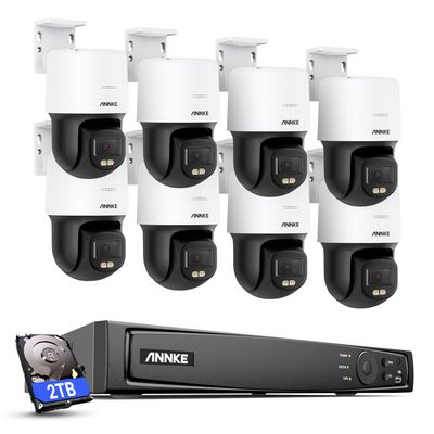 ANNKE 3K PoE Security Camera System, 5-in-1 16CH 12MP NVR, 8X 3K 340Pan 110Tilt PoE Cams with PT Auto-Tracking, 2-Way Audio, Color Night Vision, 2.8mm Lens for Home Surveillance (2TB HDD Included)