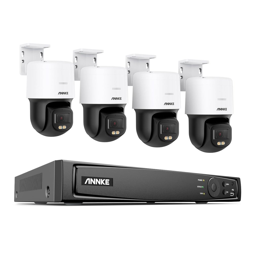 ANNKE 3K PoE Security Camera System, 5-in-1 16CH 12MP NVR, 4X 3K 340Pan 110Tilt PoE Cams with PT Auto-Tracking, 2-Way Audio, Color Night Vision, 2.8mm Lens for Home Surveillance (NO HDD Included)