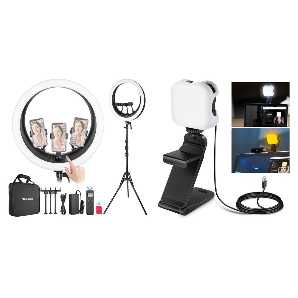 NEEWER Ring Light RP19H 19 inch with Stand, 3 Phone Holders and LED Streaming Light, Upgraded 2.4G/Touch Control, Smooth Dimming at 1%, 42W CRI 97+ 2540lux, Professional for Streaming Zoom Lighting