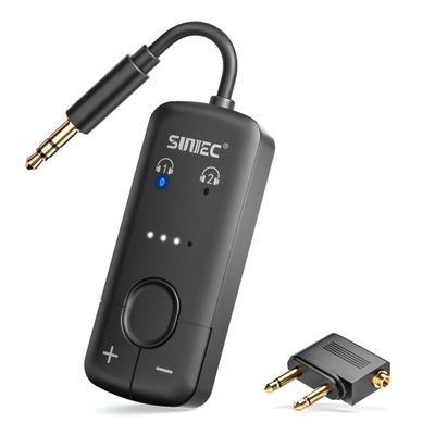 Airplane Bluetooth Adapter for Headphones Airpods: Wireless Transmitter Bluetooth Splitter 2 Devices for Plane with Aptx Adaptive - Earbuds Airline Audio Jack Connector for Travel or Tv
