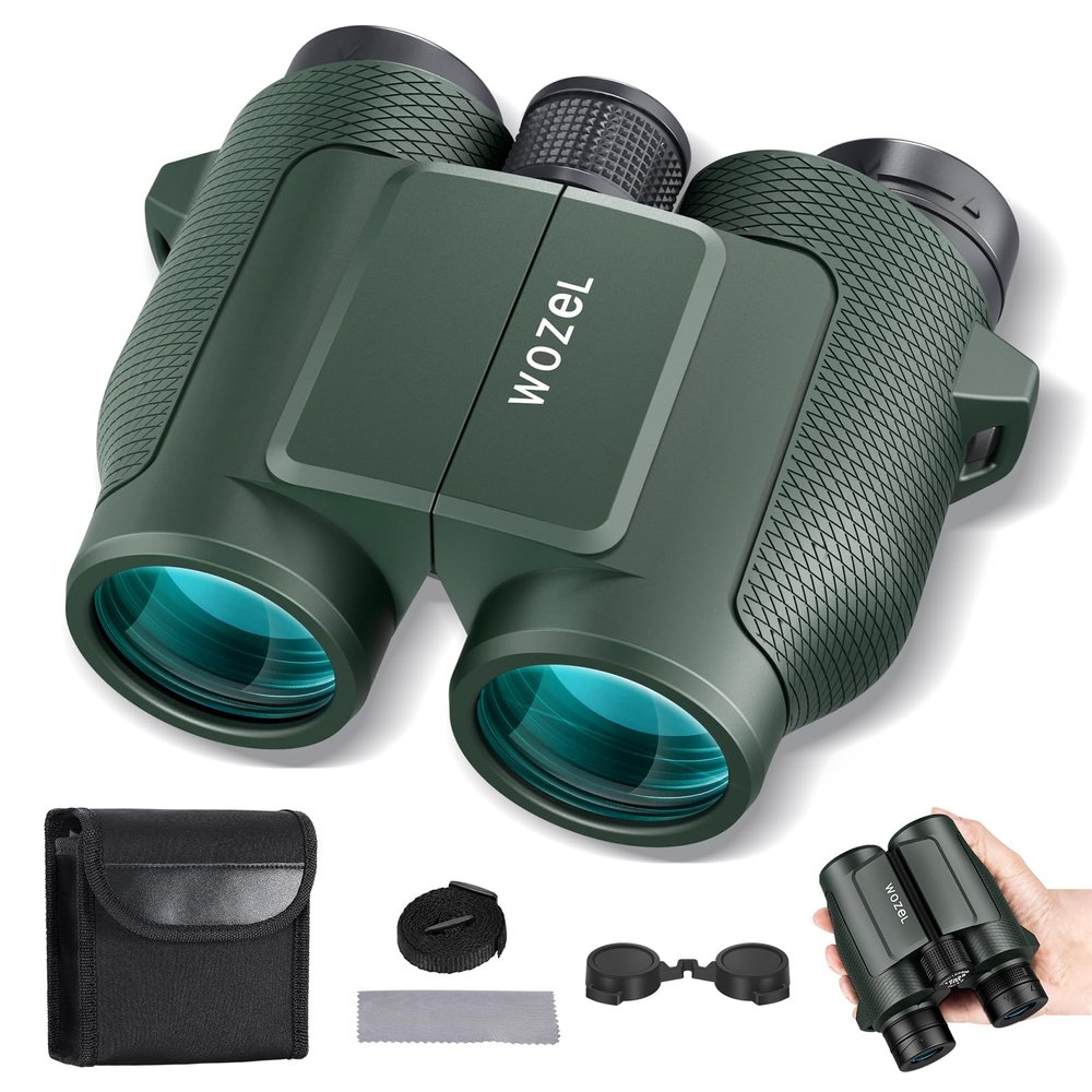 15x32 Compact Binoculars for Adults and Kids - WOZEL High Powered Small Binoculars for Bird Watching, Hunting, Travel, Hiking, Concert, Sports and Outdoors - Easy Focus with Large Objectives - Green