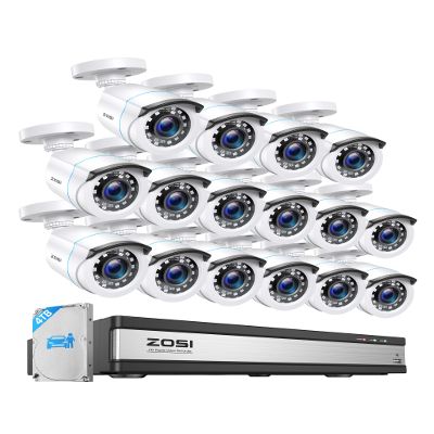 ZOSI H.265+ 16CH Security Camera System with AI Human Vehicle Detection, 16CH DVR with 4TB HDD for 7/24 Record, 16 x 1080p CCTV Camera Outdoor Indoor with 80ft Night Vision, 90Wide Angle
