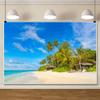 10x7ft Vinyl Summer Beach Backdrops for Photoshoot Tropical Beach Photography Backdrop Palm Trees Pavilion Blue Sky Photo Backdrop Birthday Party Wedding Baby Shower Background Decor Booth Props view 2