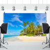 10x7ft Vinyl Summer Beach Backdrops for Photoshoot Tropical Beach Photography Backdrop Palm Trees Pavilion Blue Sky Photo Backdrop Birthday Party Wedding Baby Shower Background Decor Booth Props view 3