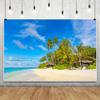 10x7ft Vinyl Summer Beach Backdrops for Photoshoot Tropical Beach Photography Backdrop Palm Trees Pavilion Blue Sky Photo Backdrop Birthday Party Wedding Baby Shower Background Decor Booth Props view 4