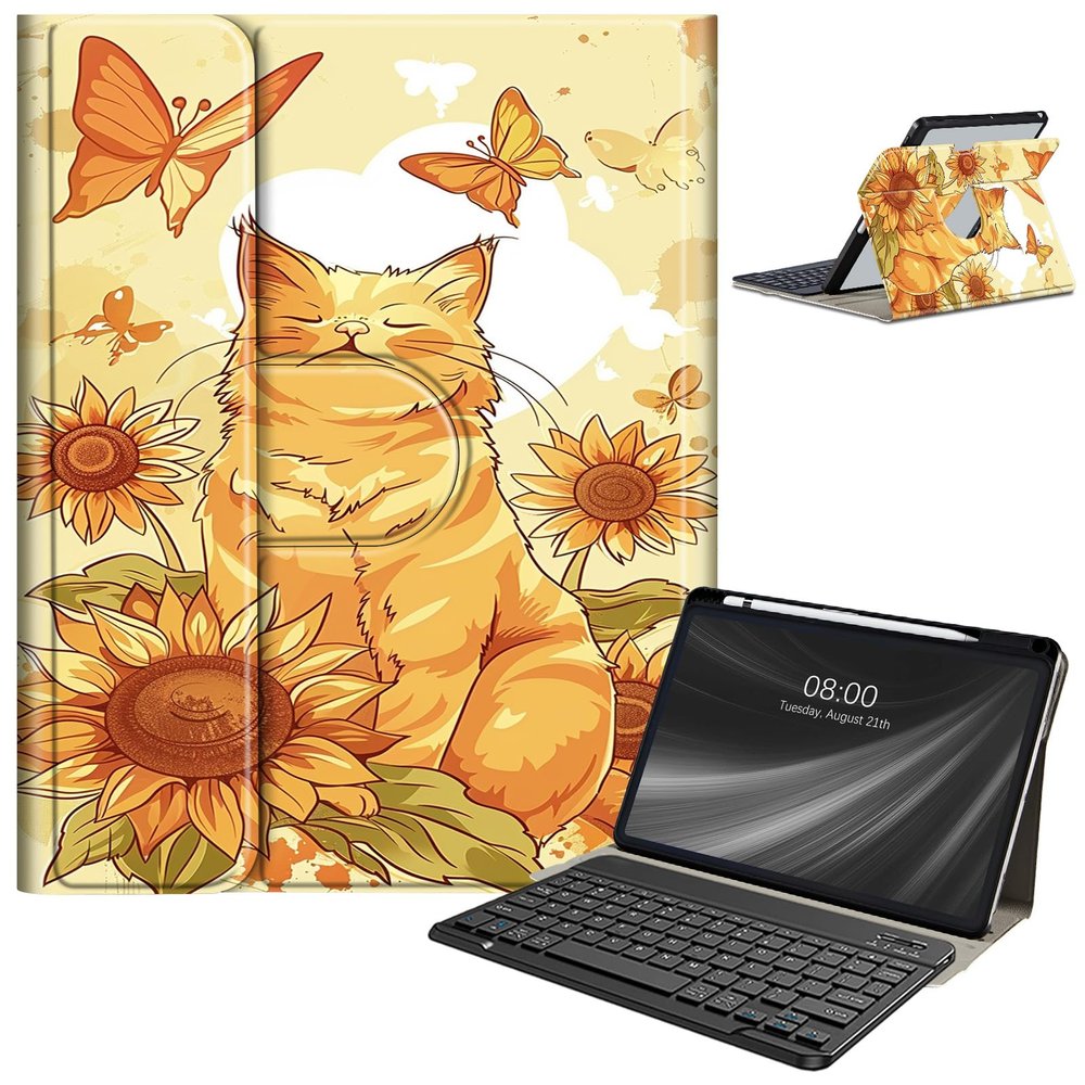 Keyboard Case for Samsung Galaxy Tab A9 Plus/A9+ 5G 11 Inch 2023, Galaxy Tab A9 Plus Case with Keyboard, with S Pen Holder Galaxy Tab A9+ 11" (SM-X210/X216/X218) Keyboard Case, Orange Cat