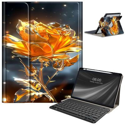 Keyboard Case for Samsung Galaxy Tab A9 Plus/A9+ 5G 11 Inch 2023, Galaxy Tab A9 Plus Case with Keyboard, with S Pen Holder Galaxy Tab A9+ 11" (SM-X210/X216/X218) Keyboard Case, Golden Yellow Rose