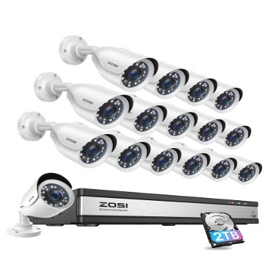 ZOSI H.265+ 1080p 16 Channel Security Camera System, 16CH DVR Recorder with AI Human Vehicle Detect, 16 x 1080p Weatherproof CCTV Bullet Camera Outdoor Indoor 80ft Night Vision, Motion Alerts, 2TB HDD