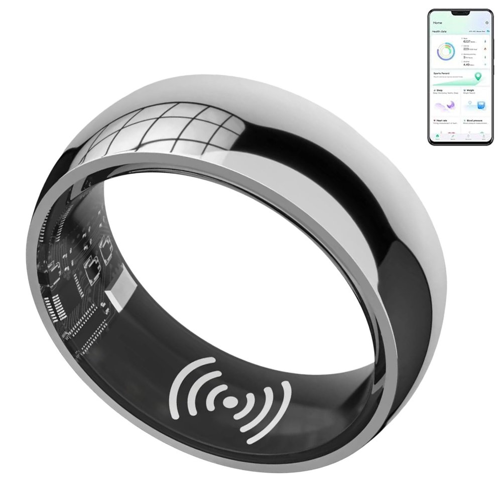 Women's/Men's Activity and Fitness Tracking Ring with Calorie/Heart Rate/Blood Oxygen/Sleep Monitoring Functions Compatible with Android and iOS(Silver,10#)