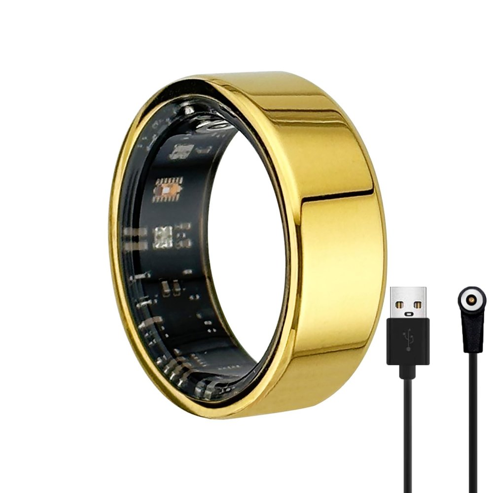 Smart Ring No App Subscription Required with Calorie/Heart Rate/Blood Oxygen/Sleep Monitoring Function Ip68 Waterproof Suitable for Women/Men(Gold,12#)
