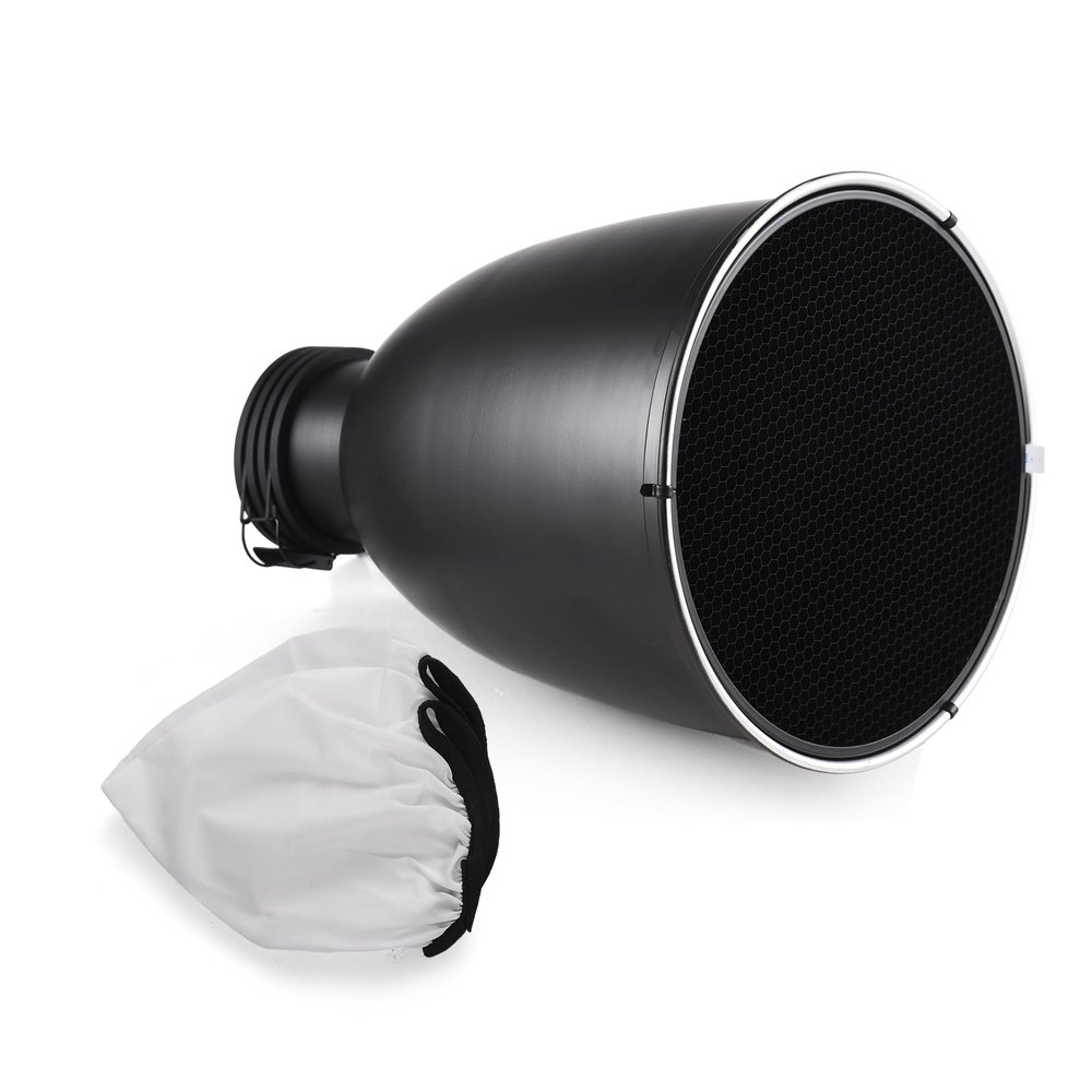 11.6 inch Silver Reflector Diffuser, for Studio Strobe Lights with 60 Grid, Adjustable Padded Rubber Mount, for Various Lighting, Aluminum Alloy
