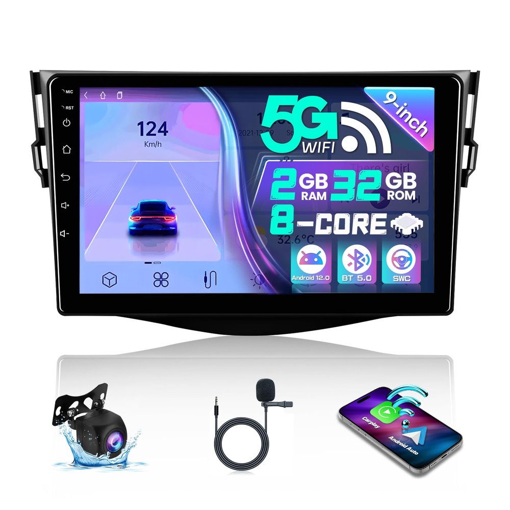 LASERTAIL 8 Core Car Stereo Radio for Toyota RAV4 2007-2012 Support JBL 5Ghz WiFi 9 Inch Touch Screen with Wireless Carplay Android Auto BT 48 EQ DSP GPS Navigation Mirror Link Backup Camera 2+32 GB