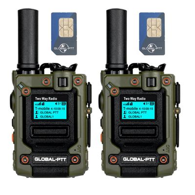 Pack of 2 Global Walkie Talkie with Sim Cards - One Button Instant Group Communication Over The Nationwide Cellular Network - Two Way Unlimted Range PoC Radios with Flashlight (Camouflage)