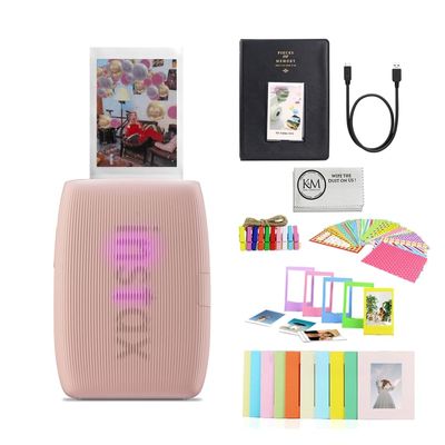 Fujifilm INSTAX Mini Link 3 Smartphone Printer | Rose Pink Bundled with Instax Mini Album, Borders, Stickers & Clips + Microfiber Cleaning Cloth (3 Items)
