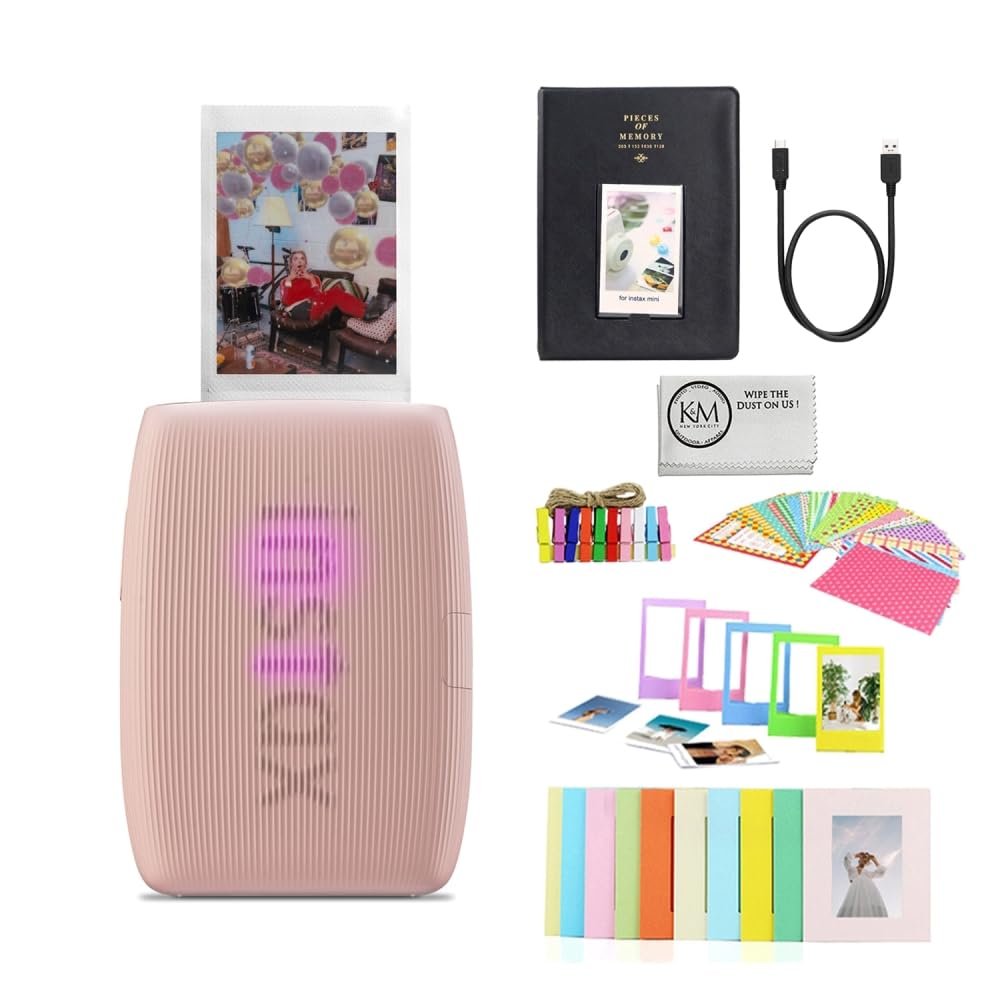 Fujifilm INSTAX Mini Link 3 Smartphone Printer | Rose Pink Bundled with Instax Mini Album, Borders, Stickers & Clips + Microfiber Cleaning Cloth (3 Items)