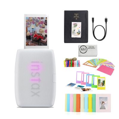 Fujifilm INSTAX Mini Link 3 Smartphone Printer | Clay White Bundled with Instax Mini Album, Borders, Stickers & Clips + Microfiber Cleaning Cloth (3 Items)