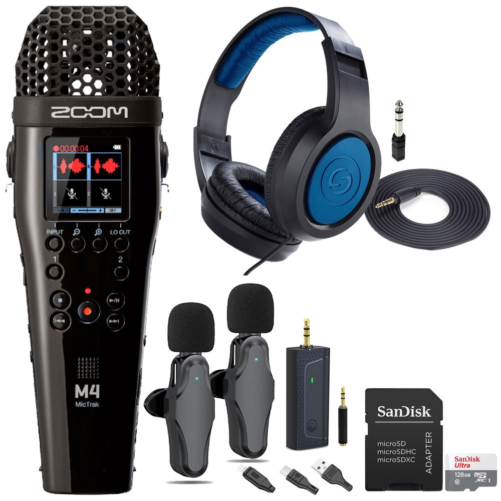 Zoom M4 MicTrak Stereo Microphone and Recorder Bundle