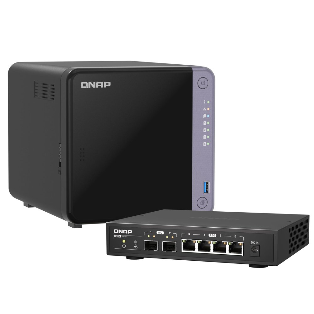 Bundle of QNAP TS-432X-4G-US 4 Bay 10GbE Quad-Core Desktop NAS + QSW-2104-2S-A 10GbE SFP+/2.5GbE RJ45 Network Switch
