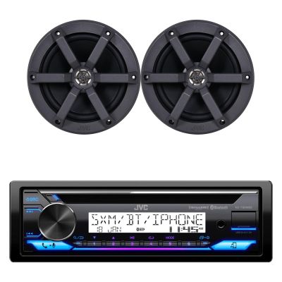 JVC KD-T92MBS Single DIN Marine Motorsports USB Bluetooth AM/FM Stereo CD Player Receiver with 2X CS-MS620 6.5" 100 Watt Max Power 2-Way Boat Audio Speakers