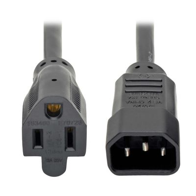 Tripp Lite Series NEMA 5-15R to C14 Power Cable Adapter, 1 foot / 0.3 Meters, UL Listed, Computer Power Plug to Standard Receptacle - 13A, 125V, 16 AWG, Lifetime Manufacturer's Warranty (P002-001-13A)