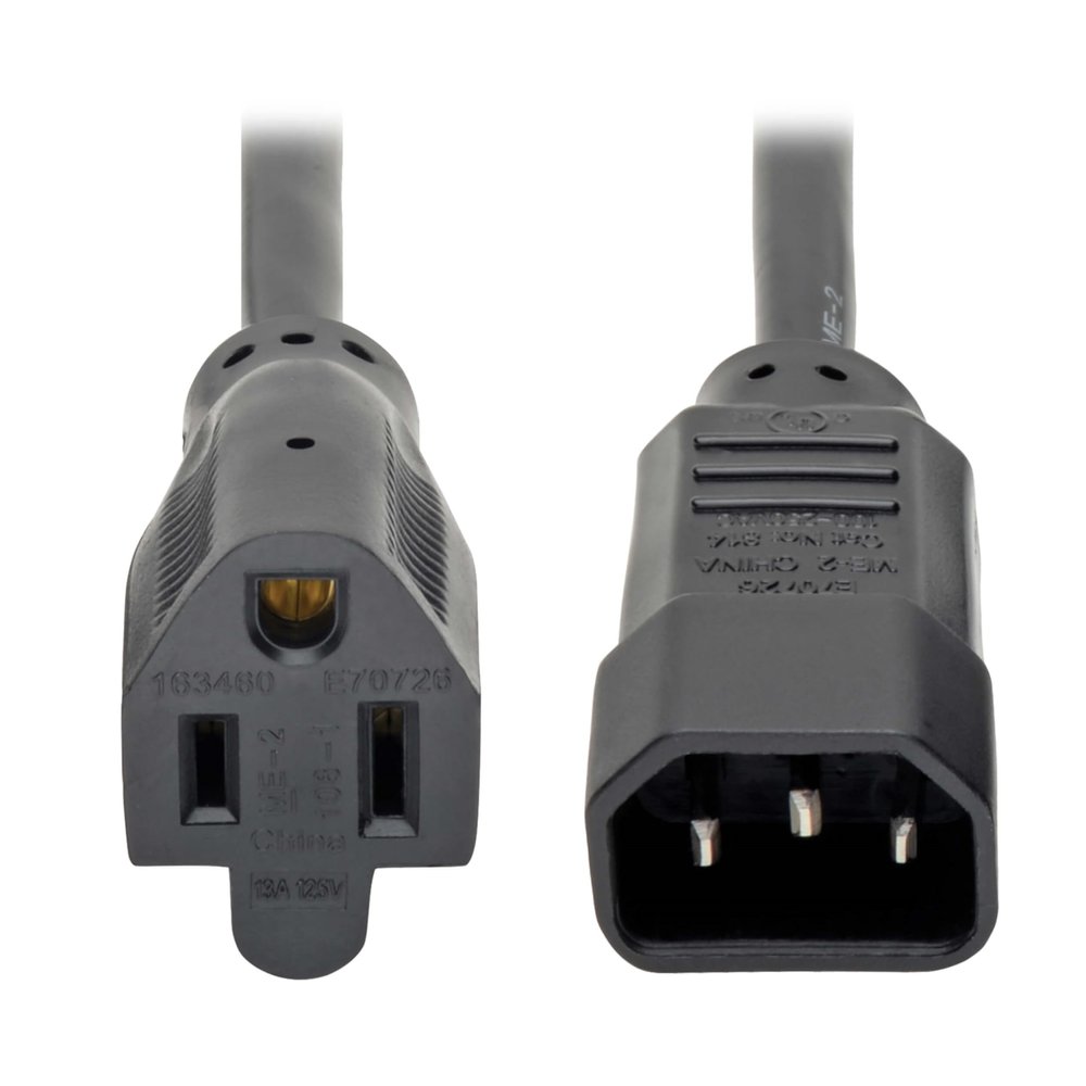 Tripp Lite Series NEMA 5-15R to C14 Power Cable Adapter, 1 foot / 0.3 Meters, UL Listed, Computer Power Plug to Standard Receptacle - 13A, 125V, 16 AWG, Lifetime Manufacturer's Warranty (P002-001-13A)