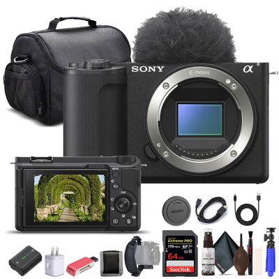Sony Alpha ZV-E10 II Mirrorless Camera (Body Only, Black) (ZVE10M2KB), 64GB Memory Card, Bag, Card Reader, HDMI Cable, Flex Tripod, Hand Strap, Memory Wallet, Cleaning Kit