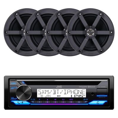 JVC KD-T92MBS Single DIN Marine Motorsports USB Bluetooth AM/FM Stereo CD Player Receiver with 4X CS-MS620 6.5" 100 Watt Max Power 2-Way Boat Audio Speakers