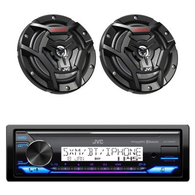JVC KD-X38MBS Single DIN Marine Motorsports USB Bluetooth AM/FM Stereo Receiver with 2X 6.5 150 Watt Peak Power 2-Way Waterproof Boat Audio Speakers (Black)