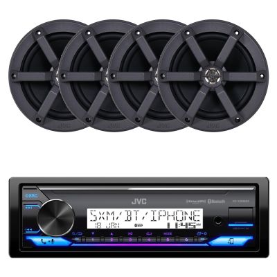 JVC KD-X38MBS Single DIN Marine Motorsports USB Bluetooth AM/FM Stereo Receiver with 4X CS-MS620 6.5" 100 Watt Max Power 2-Way Boat Audio Speakers