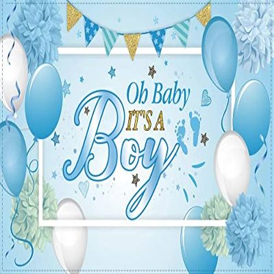 20x10ft Baby Shower Backdrop Its A Boy Blue Background Board Photography Balloons Colorful Flag Backdrop Flowers Decoration Newborn Boys Birthday Photo Booth Studio Props