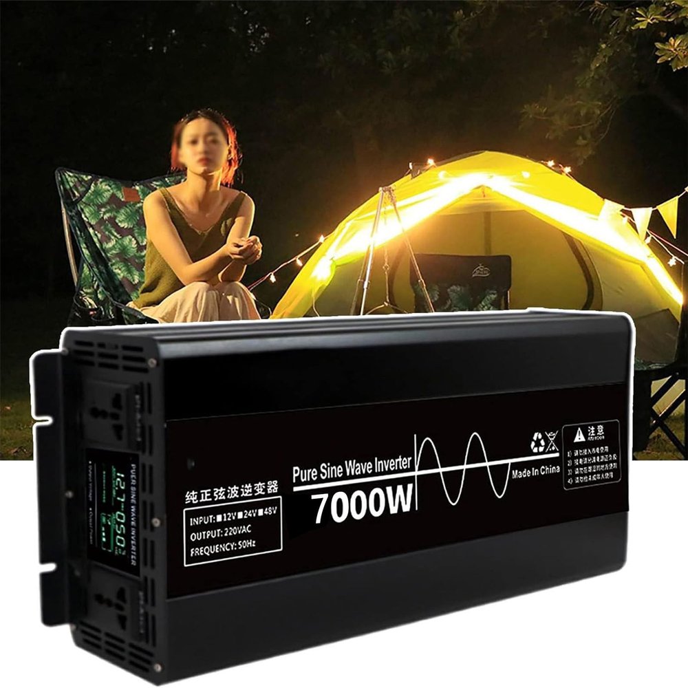 Pure Sine Wave Inverter 3500w 4500w 7000w Power Inverter DC 12v 24 48v to AC 110V 220V Converter for Rv Truck Home Camping with 2 AC Outlets LCD Display,7000W-12V