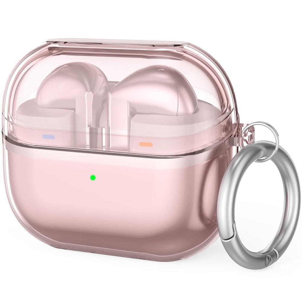 CUBETOOU Clear Case for Samsung Galaxy Buds 3 & Galaxy Buds 3 Pro Soft TPU Protective Cover with Carabiner (Clear Pink)
