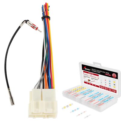 RED WOLF Radio Wiring Harness with Antenna Adapter Plug for 1989-2002 Chevy GMC Buick Cadillac w/200 PCS Solder Seal Wire Connector Kit 26-10 Gauge AWG Self Soldering Wire Heat Shrink Butt Splice