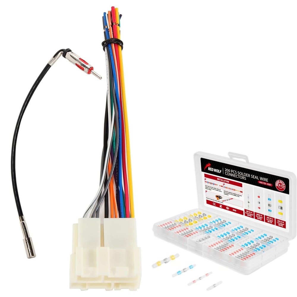 RED WOLF Radio Wiring Harness with Antenna Adapter Plug for 1989-2002 Chevy GMC Buick Cadillac w/200 PCS Solder Seal Wire Connector Kit 26-10 Gauge AWG Self Soldering Wire Heat Shrink Butt Splice