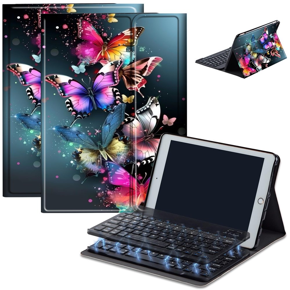 AIRWEE Keyboard Case for Amazon Fire Max 11 (13th Generation, 2023 Release), Detachable Wireless Bluetooth Keyboard and Auto Sleep/Wake Fire Max 11 Tablet Case with Keyboard, Colorful Butterflies
