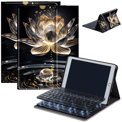 Keyboard Case for Amazon Fire Max 11 (13th Generation, 2023 Release), Detachable Wireless Bluetooth Keyboard and Auto Sleep/Wake Fire Max 11 Tablet Case with Keyboard, Golden Lotus Flower