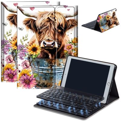 AIRWEE Keyboard Case for Amazon Fire Max 11 (13th Generation, 2023 Release), Detachable Wireless Bluetooth Keyboard and Auto Sleep/Wake Fire Max 11 Tablet Case with Keyboard, Highland Cow Bucket