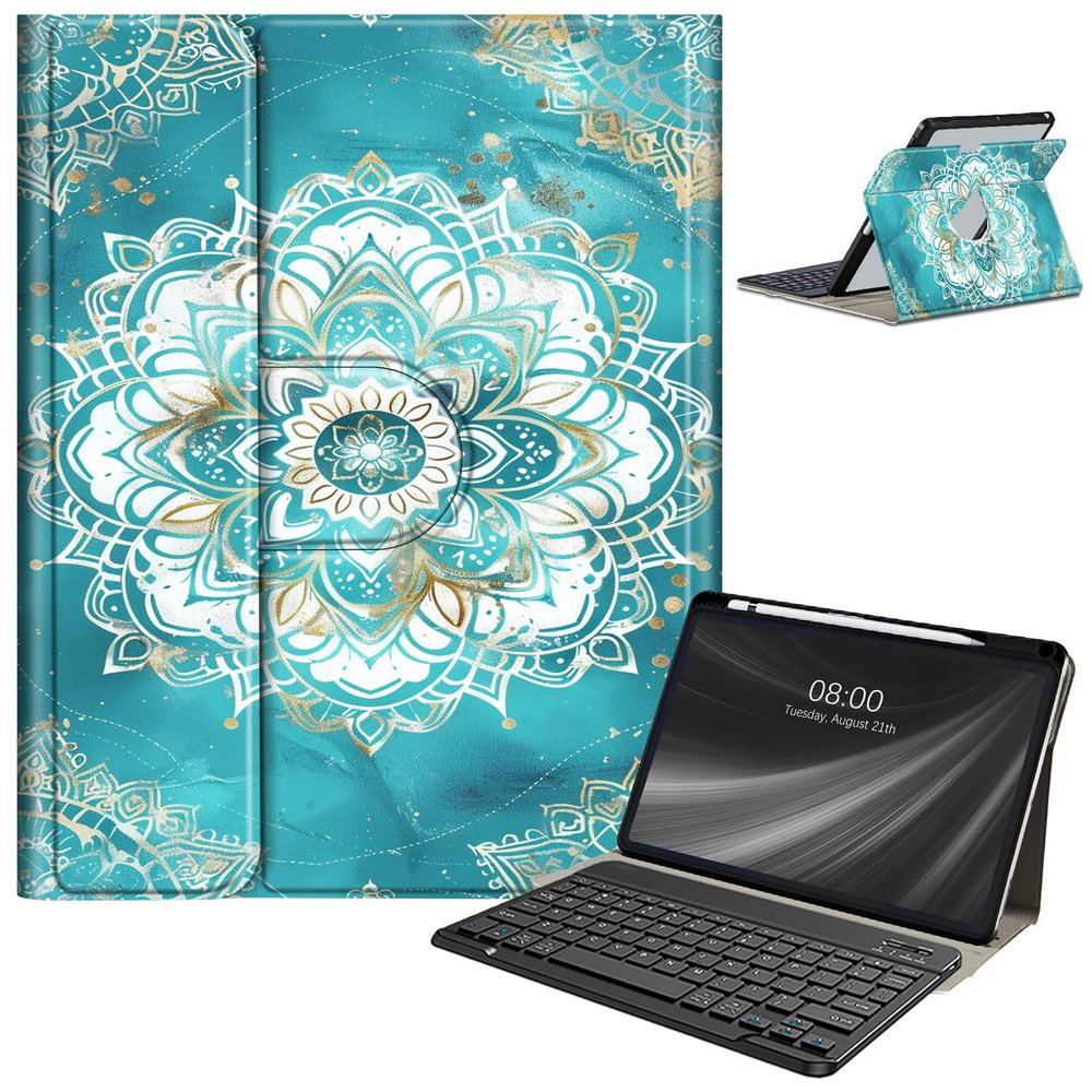 Keyboard Case for Samsung Galaxy Tab S9 FE 10.9'' / Tab S9 11'' 2023 with S Pen Holder, Detachable Wireless Bluetooth Keyboard, with Auto Sleep/Wake Galaxy Tab S9 FE 5G Case, Mandala